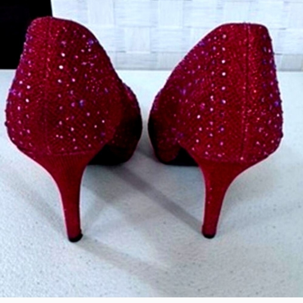 "Silver Slipper" Red Blingy High Heel Shoes, Dark Romance, Sexy, Christmas Vixon